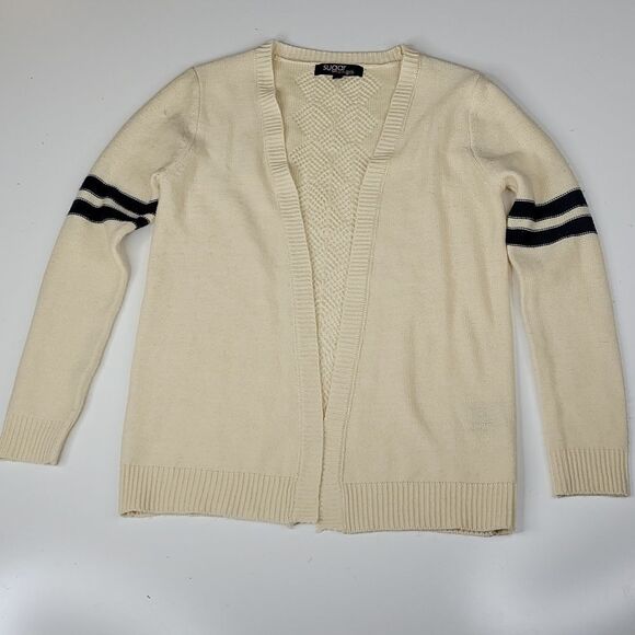 XL 36" SUGAR RUSH cream navy blue varsity open cardigan sweater extra large - Picture 13 of 13